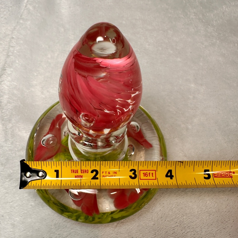 Vintage Joe Rice St Clair Blown Art Glass Pink Floral Perfume Bottle Paperweight